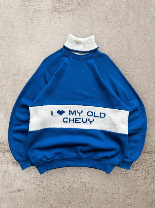 80s I Heart My Old Chevy Turtle Neck Sweatshirt - XL