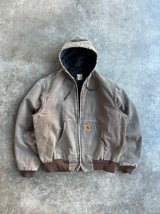 Vintage Light Brown Hooded Carhartt Jacket - XL