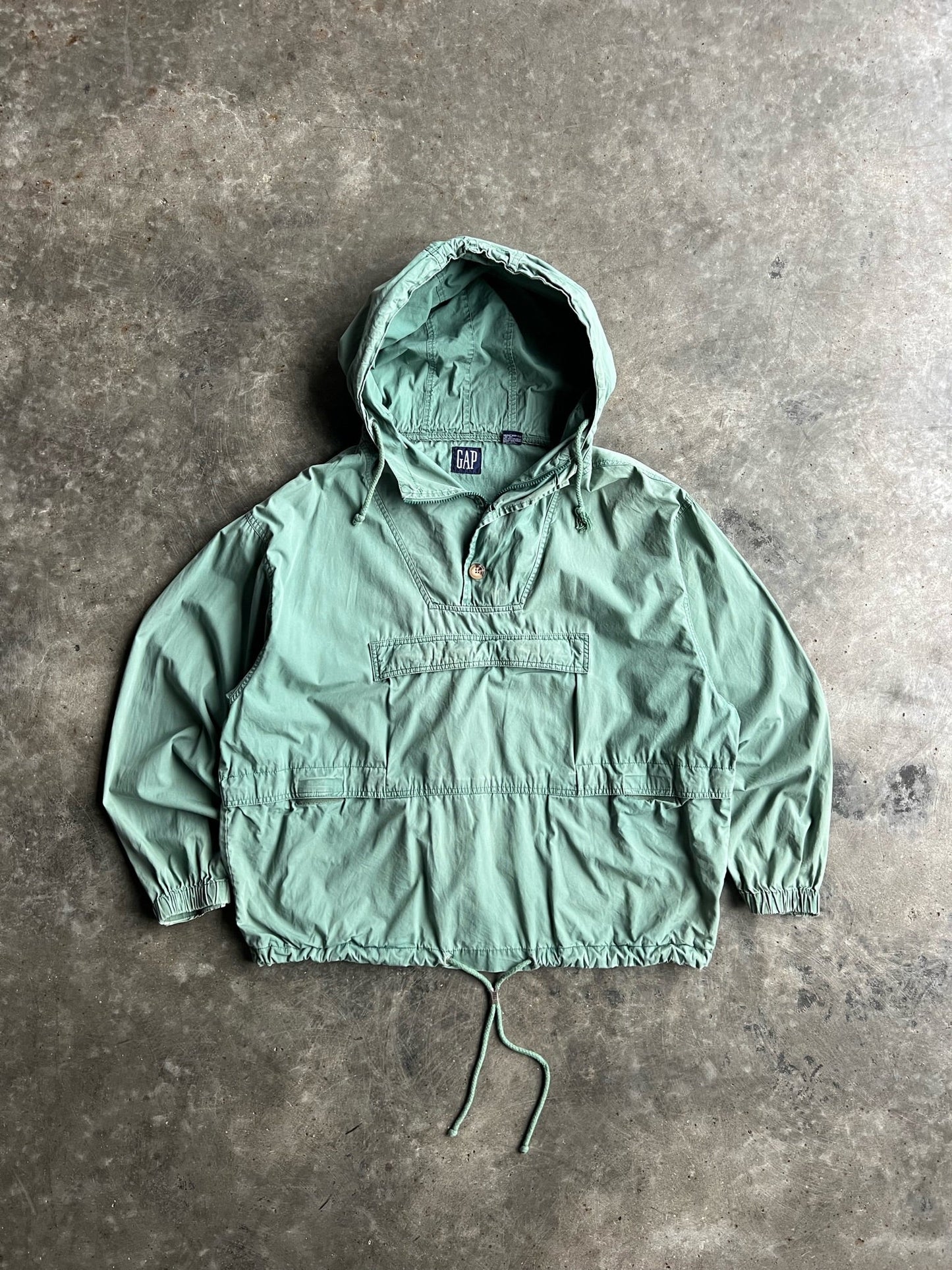 Vintage Aqua Green Drawstring Gap Pullover Hoodie - M