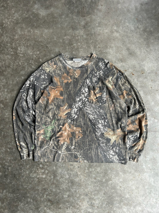 Vintage Jerzees Mossy Oak Camo Cropped Long Sleeve Shirt - XL